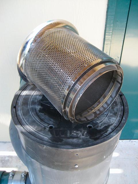 WISY3.JPG - View of the filter, which consists of an open-ended cylinder made of two layers of precisely engineered stainless steel mesh. January 19, 2010.