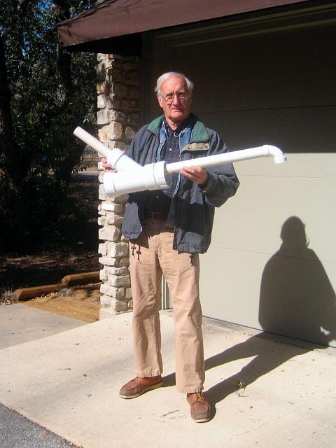 PlumbingGadget1.JPG - Proud inventor of integrated level equalizer/circulation filter outlet fitting. December 2, 2008.